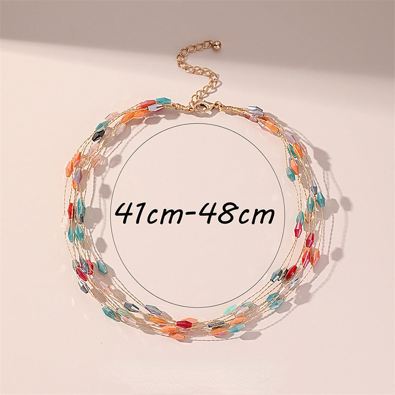 Venta al por mayor collar de cristal coloreado multicapa de cobre